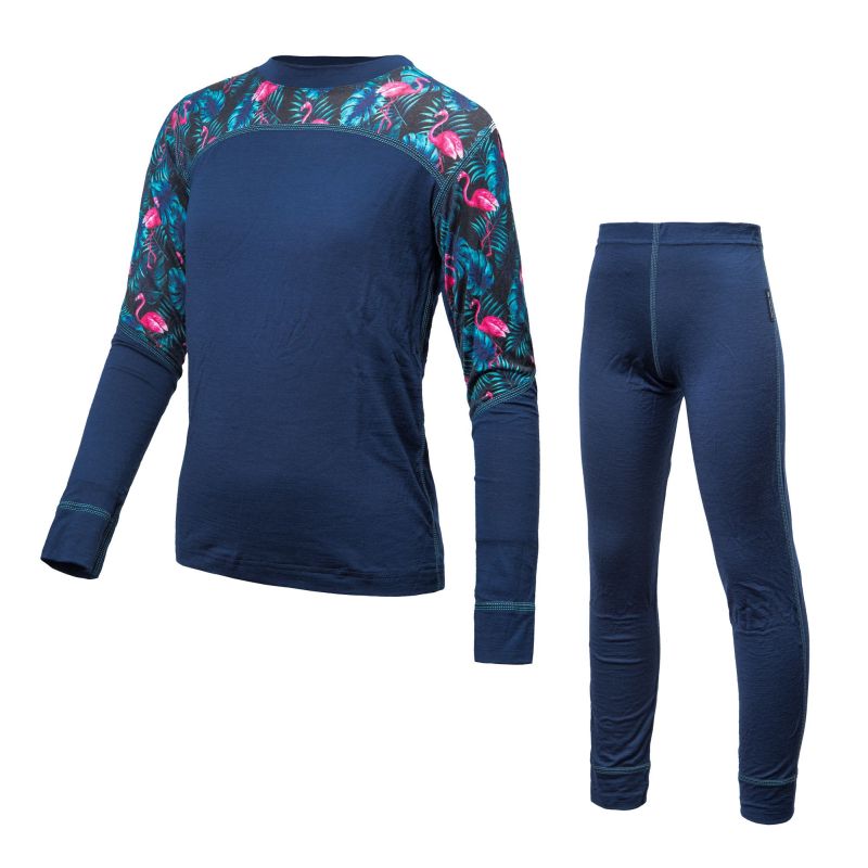 Dětský termo set SENSOR Merino Impress deep blue/floral Barva: Modrá, Velikost: 120
