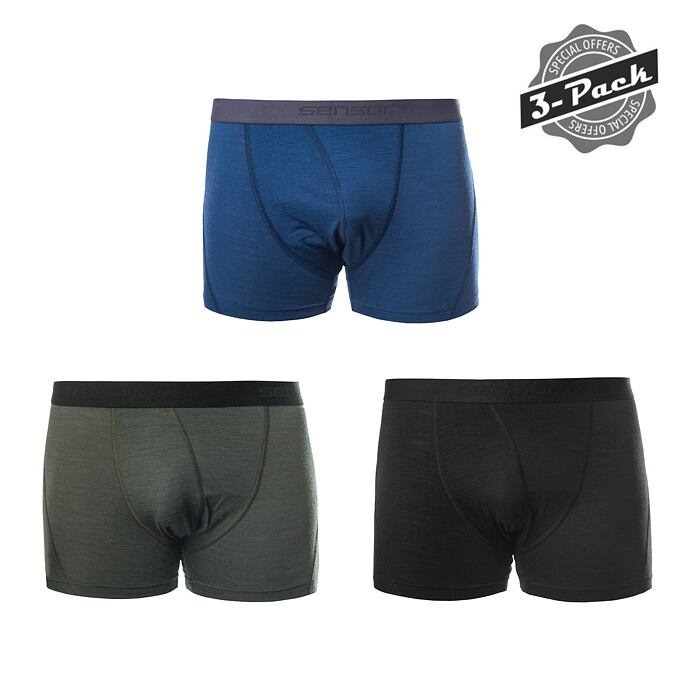 Pánské merino trenky 3ks SENSOR Air černé/zelené/modré Barva: Modrá, Velikost: L