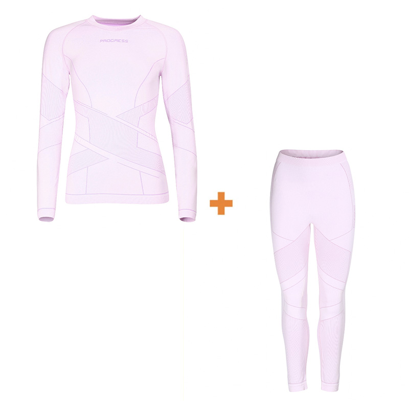 PROGRESS SEAMLESS-BAMBOO SET LADIES dámské bambusové termoprádlo, vínová/růžová Velikost: L/XL