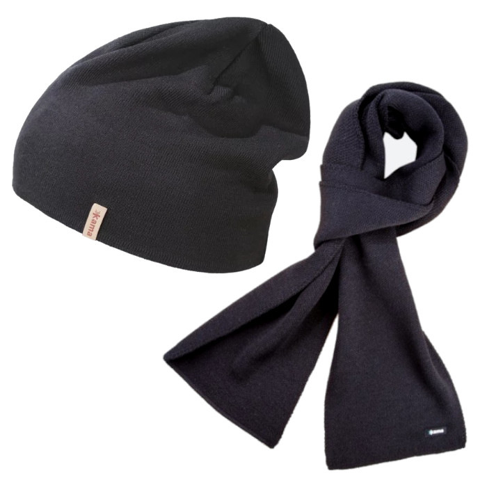 Levně KAMA A153+S22 SET 1+1 pletená merino čepice+šála, černá