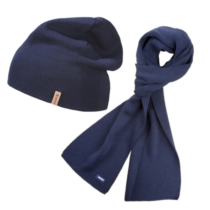 Levně KAMA A153+S22 SET 1+1 pletená merino čepice+šála, modrá