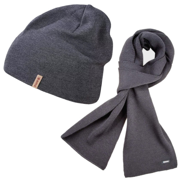 KAMA A153+S22 SET 1+1 pletená merino čepice+šála, tm.šedá