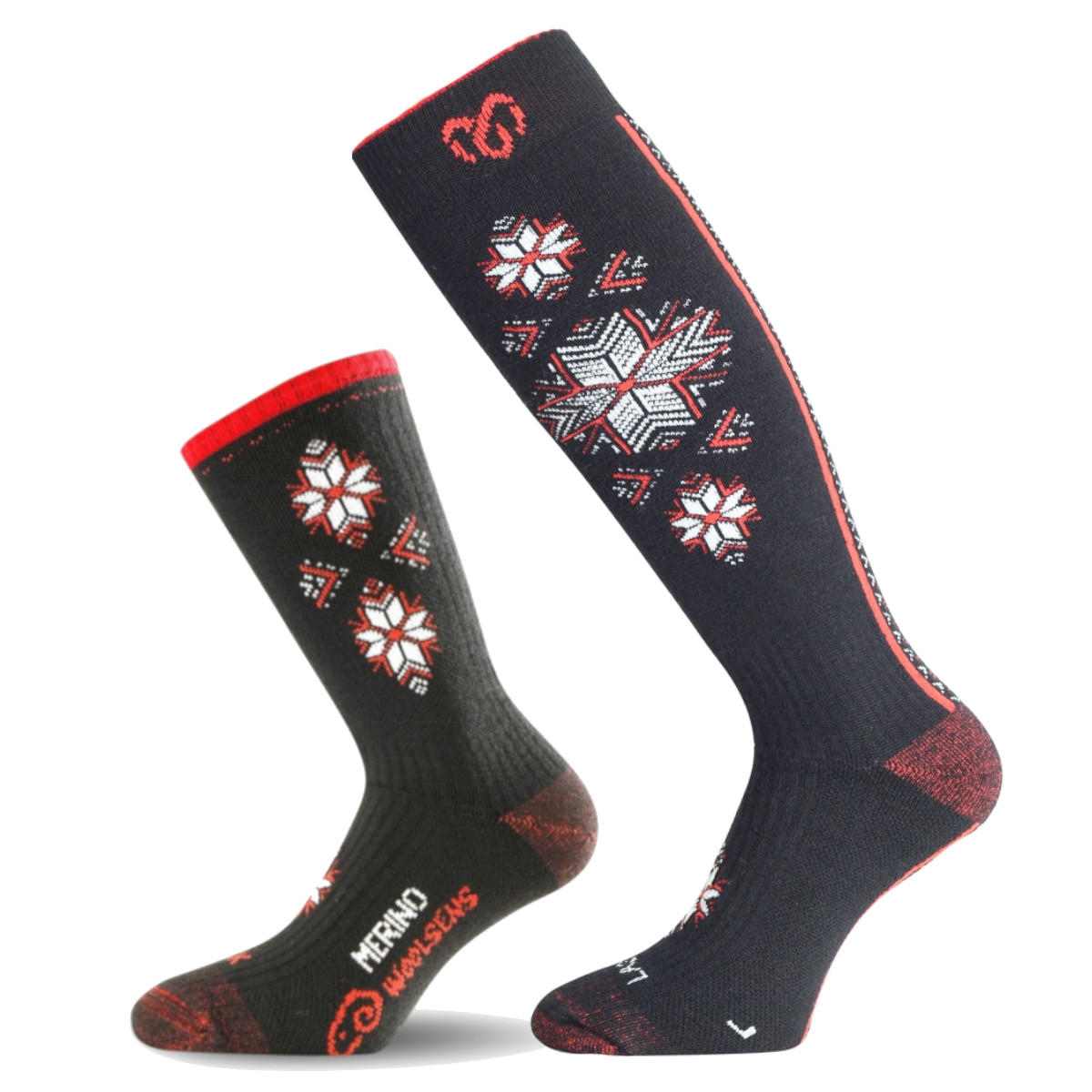 Levně LASTING merino lyžařské ponožky&podkolenky SCK+SWN SET 1+1, černá/červená