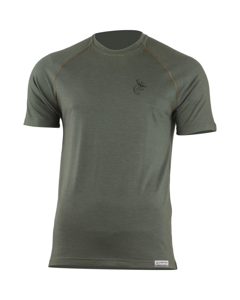 LASTING pánské merino triko s tiskem HUNTER zelené Velikost: XXL