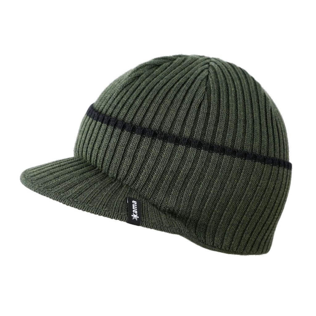 KAMA LA04 pletená merino čepice s kšiltem,  zelená Velikost: UNI
