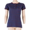 SENSOR MERINO AIR PT dámské triko kr.rukáv s knoflíky modrá/vínová pruhy