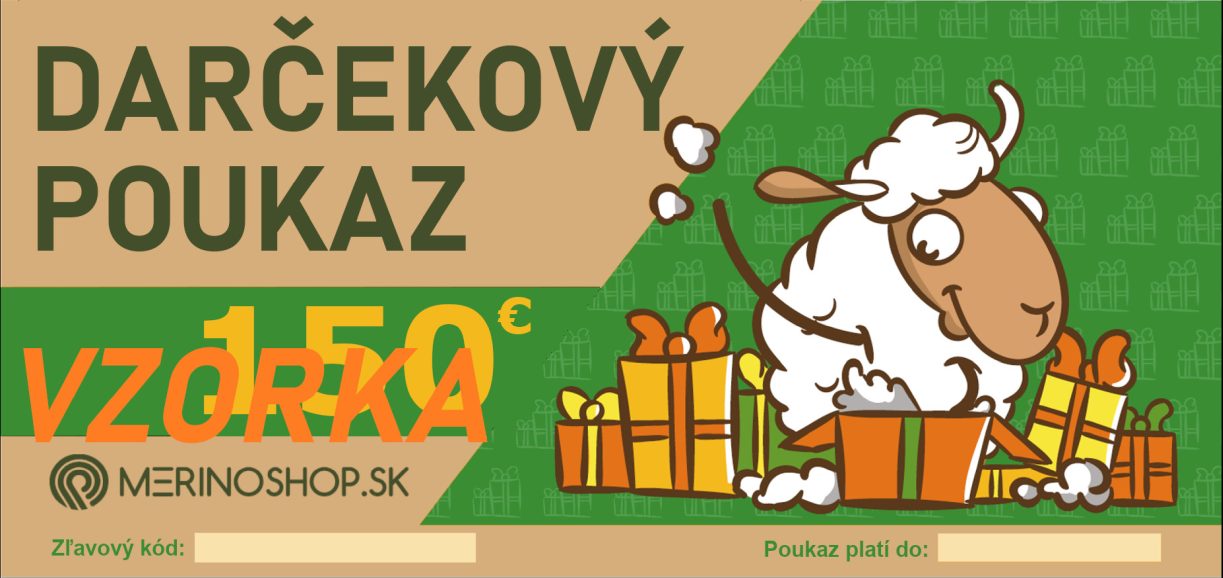 Ukážka darčekového poukazu MERINOSHOP.SK v eurách