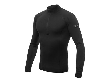 SENSOR MERINO ACTIVE pánske tričko s dlhým rukávom stojáčik na zips čierna