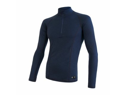 SENSOR MERINO DF pánske tričko s dlhým rukávom na zips deep blue