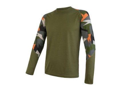 SENSOR MERINO IMPRESS pánske tričko s dlhým rukávom safari/camo