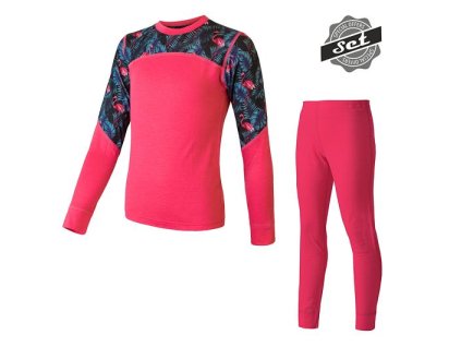 SENSOR MERINO IMPRESS SET detské tričko s dlhým rukávom+spodky, magenta/floral