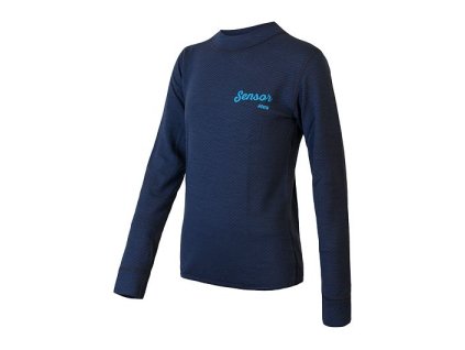 SENSOR MERINO DF LOGO juniorské tričko s dlhým rukávom, deep blue