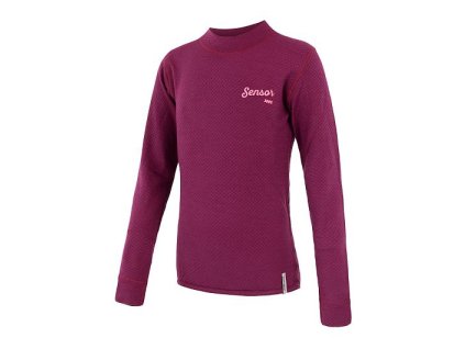 SENSOR MERINO DF LOGO juniorské tričko s dlhým rukávom, lila