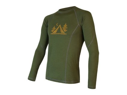SENSOR MERINO DF CAMP pánske tričko s dlhým rukávom safari, zelená