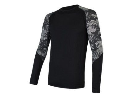 SENSOR MERINO IMPRESS pánske tričko s dlhým rukávom black/honeycomb