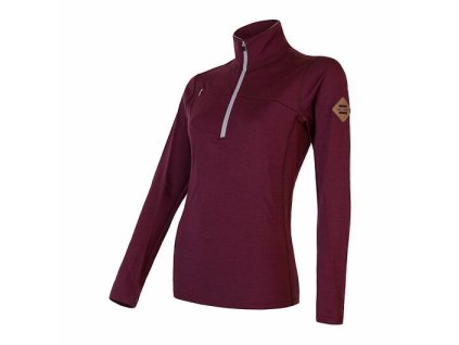 SENSOR MERINO UPPER dámska mikina na krátký zips, port red