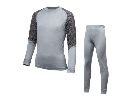SENSOR MERINO IMPRESS SET detské tričko s dlhým rukávom+spodky, šedá/maori