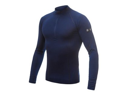 SENSOR MERINO ACTIVE pánske tričko s dlhým rukávom na zips tmavomodrá