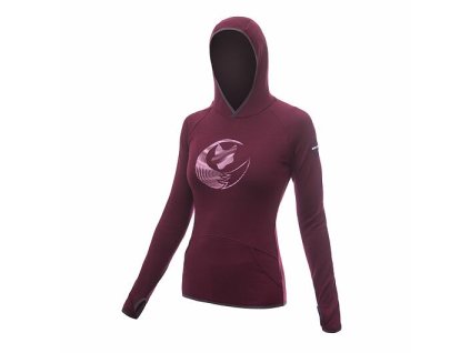 SENSOR MERINO UPPER FOX dámska mikina s kapucňou port red