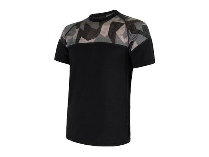 SENSOR MERINO IMPRESS pánske tričko s krátkym rukávom čierna/camo
