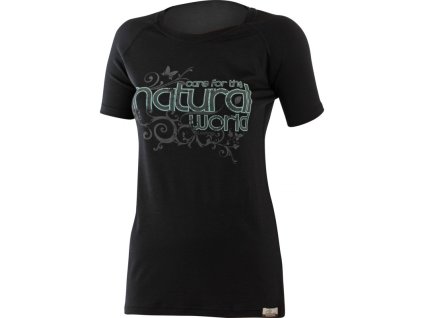 LASTING dámske merino tričko s potlačou NATURAL čierna