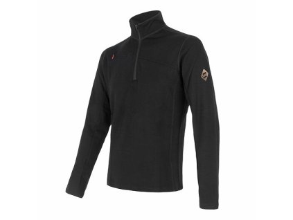 SENSOR MERINO UPPER pánska mikina s krátkym zipsom, čierna