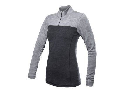 SENSOR MERINO BOLD dámske tričko s dlhým rukávom na zips antracitová/chladná, šedá