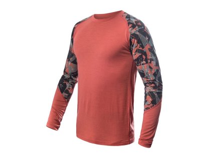 SENSOR MERINO IMPRESS pánske tričko s dlhým rukávom terakota/rush