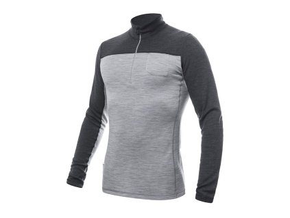 SENSOR MERINO BOLD pánske tričko s dlhým rukávom na zips chladná sivá/antracitová