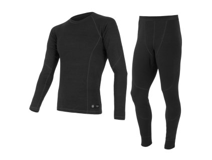 EGLOO DF MERINO Hike&Ski BaseSet pánske tričko s dlhým rukávom+spodný diel, čierna farba