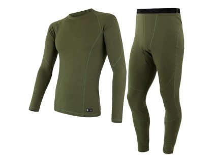 EGLOO DF MERINO Fish&Hount BaseSet pánske tričko s dlhým rukávom+spodné nohavice, zelené