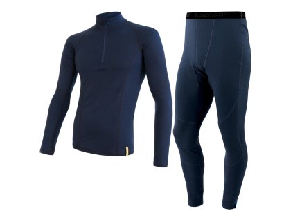 EGLOO DF MERINO ZipperNeck BaseSet pánske nohavice s dlhým rukávom Zip+Bottoms, modré
