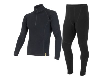 EGLOO DF MERINO ZipperNeck BaseSet pánske nohavice s dlhým rukávom ZIP+bottoms, čierne