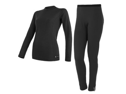 EGLOO DF MERINO Hike&Ski BaseSet dámske tričko s dlhým rukávom+spodné nohavice, čierna farba