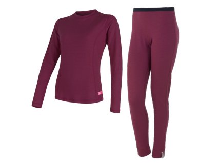 EGLOO DF MERINO Hike&Ski BaseSet dámske tričko s dlhým rukávom+spodný diel, lila