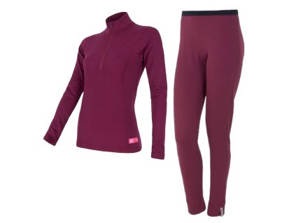 EGLOO DF MERINO ZipperNeck BaseSet dámske tričko s dlhým rukávom ZIP+spodky, lila