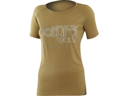 LASTING dámske merino tričko s potlačou NATURAL sand