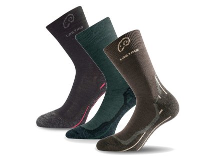 LASTING merino ponožky WHI 3-PACK, čierna+hnedá+zelená