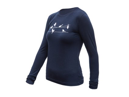 SENSOR MERINO ACTIVE SONGBIRDS dámske tričko s dlhým rukávom, tmavomodrá