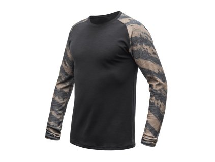 SENSOR MERINO BLEND IMPRESS pánske tričko s dlhým rukávom, čierna/šedá