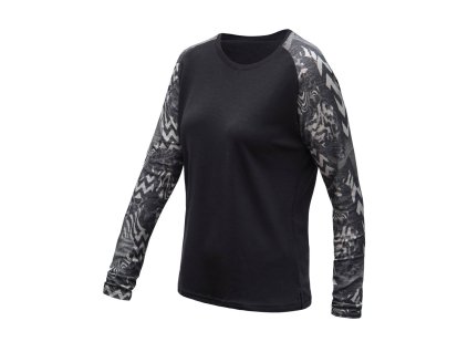 SENSOR MERINO BLEND IMPRESS dámske tričko s dlhým rukávom, čierna/strieborná