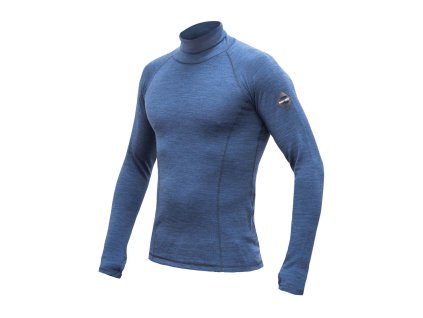 SENSOR MERINO BOLD pánske tričko s dlhým rukávom a výstrihom studená, modrá