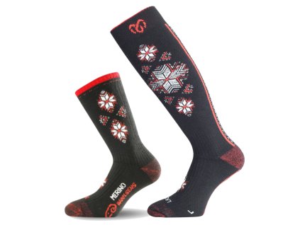 LASTING merino lyžiarske ponožky a ponožky SCK+SWN SET 1+1, čierna/červená