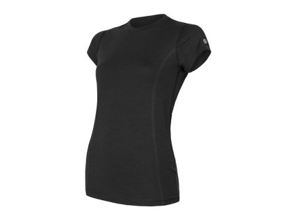 SENSOR MERINO ACTIVE dámske tričko s výstrihom čierne