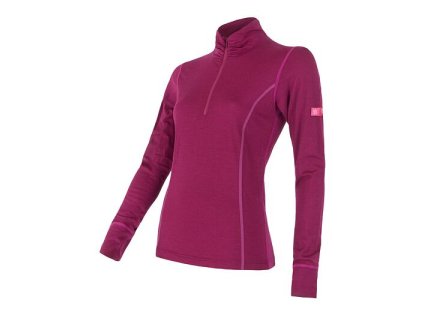 SENSOR MERINO ACTIVE dámske tričko s dlhým rukávom so zipsom, lila