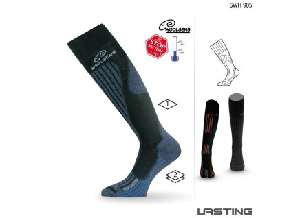 LASTING merino lyžiarske ponožky SWH, čierna+modrá