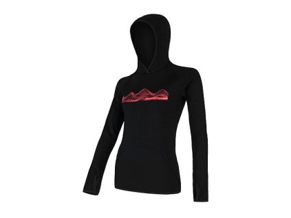 SENSOR MERINO UPPER MOUNTAINS dámska mikina klokanka s kapucňou, čierna