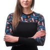 SENSOR MERINO IMPRESS dámske tričko s dlhým rukávom, čierna/floral