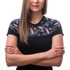 SENSOR MERINO IMPRESS dámske tričko s krátkym rukávom, čierna/floral