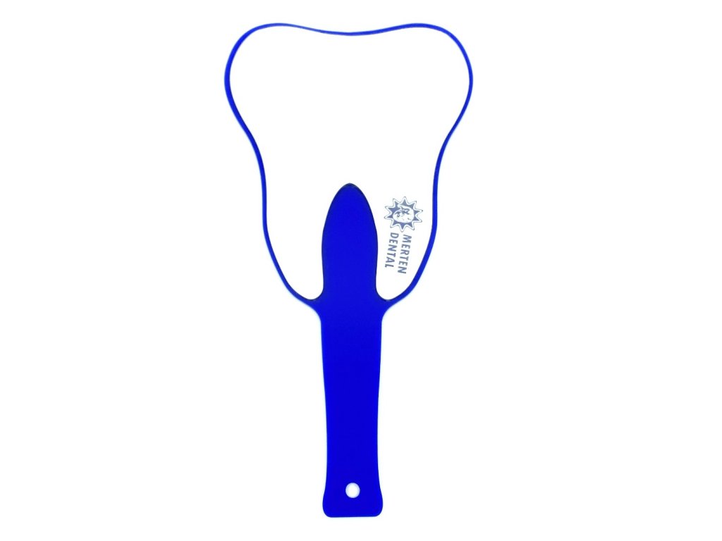 Zrcátko do ruky ve tvaru zubu středně modré